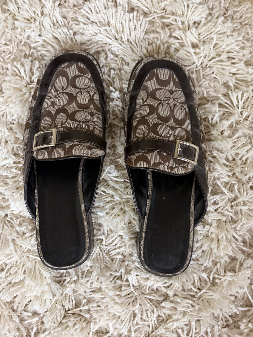 Designer Pattern Brown Slip-On Mules with Buckle
